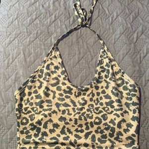 green leopard halter top